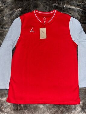 Nike Jordan Pregame Pullover Men's L Football 1/4 Zip shirt Red Gray FN7486 $85